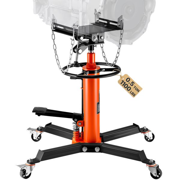 Transmission Jack, 1/2Ton/1100lbs Capacity Hydraulic Telescopic Transmission Jack, 2-Stage Floor Jack Stand With Foot Pedal, 360° Swivel Wheel, Garage/ Shop Lift Hoist, Orange_maomaolike.com