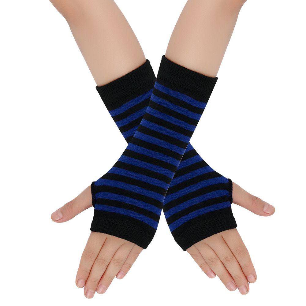 Unisex Knitted gloves with missing fingers anime stripes wearing fingers wrist cuff with false sleeves Thin children's fingers_maomaolike.com