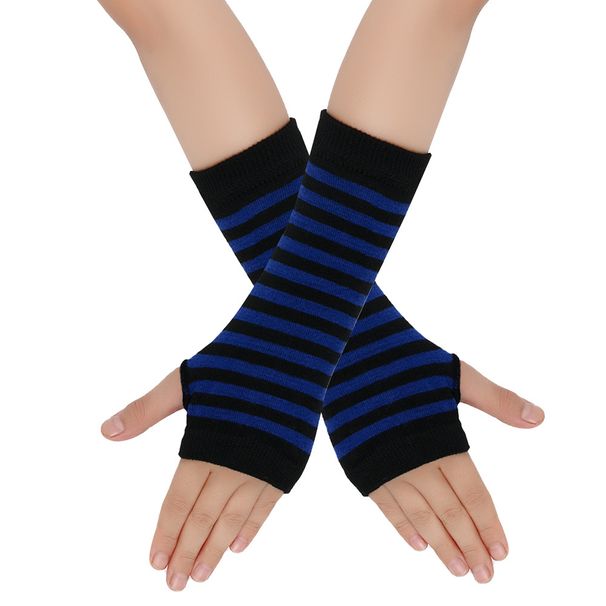 Unisex Knitted gloves with missing fingers anime stripes wearing fingers wrist cuff with false sleeves Thin children's fingers_maomaolike.com