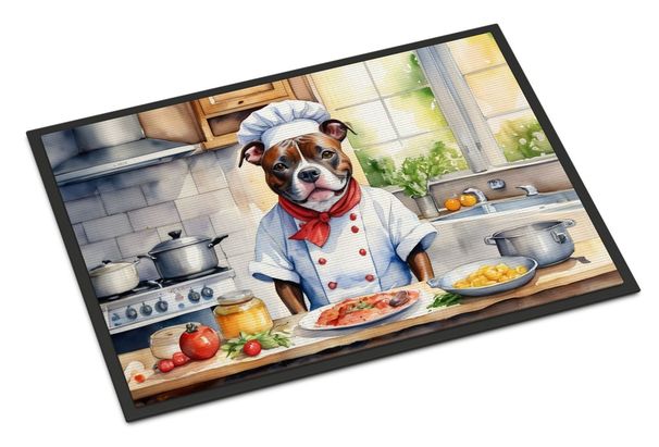 Staffordshire Bull Terrier The Chef Doormat Front Door Mat Indoor Outdoor Rugs For Entryway, Non Slip Washable Low Pile, 24H X 36W_maomaolike.com