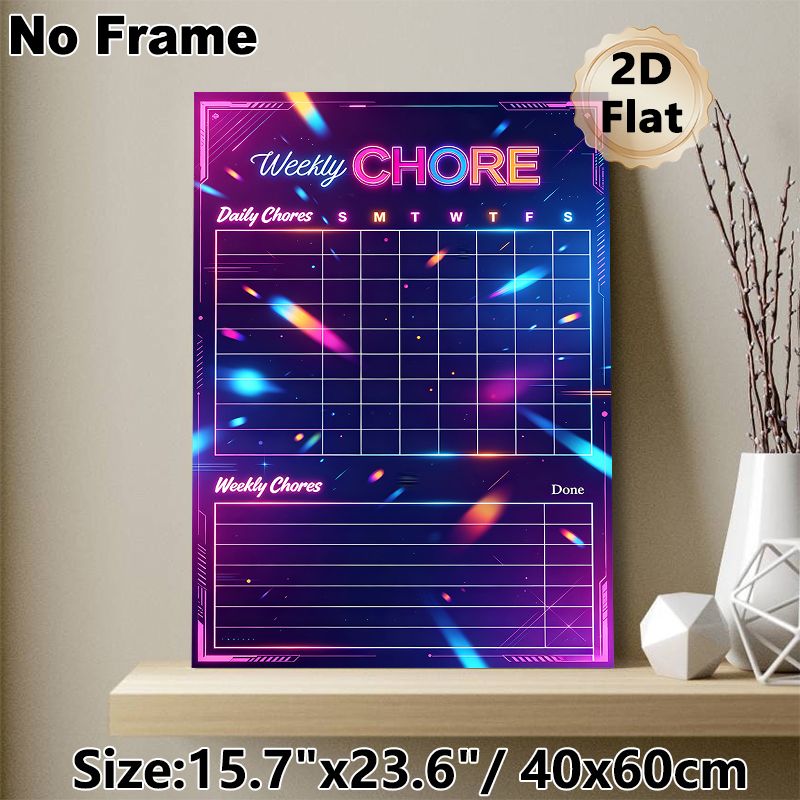 Weekly Chore Chart Painting Poster, Vibrant Neon Cyberpunk Style Poster, Practical Planner To Organize Daily And Weekly Chores, Suitable For Home_maomaolike.com