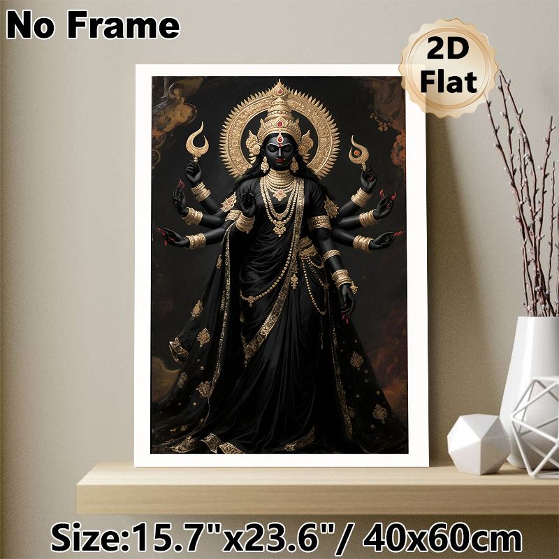 Goddess Kali Painting Poster, Dark-toned Ornate Hindu Deity Poster, Exquisite Detailed Traditional Design, Ideal For Home Shrine And Spiritual_maomaolike.com