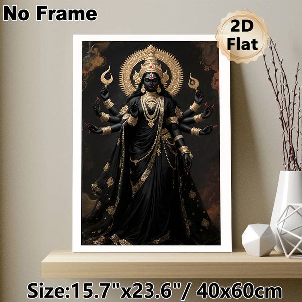 Goddess Kali Painting Poster, Dark-toned Ornate Hindu Deity Poster, Exquisite Detailed Traditional Design, Ideal For Home Shrine And Spiritual_maomaolike.com