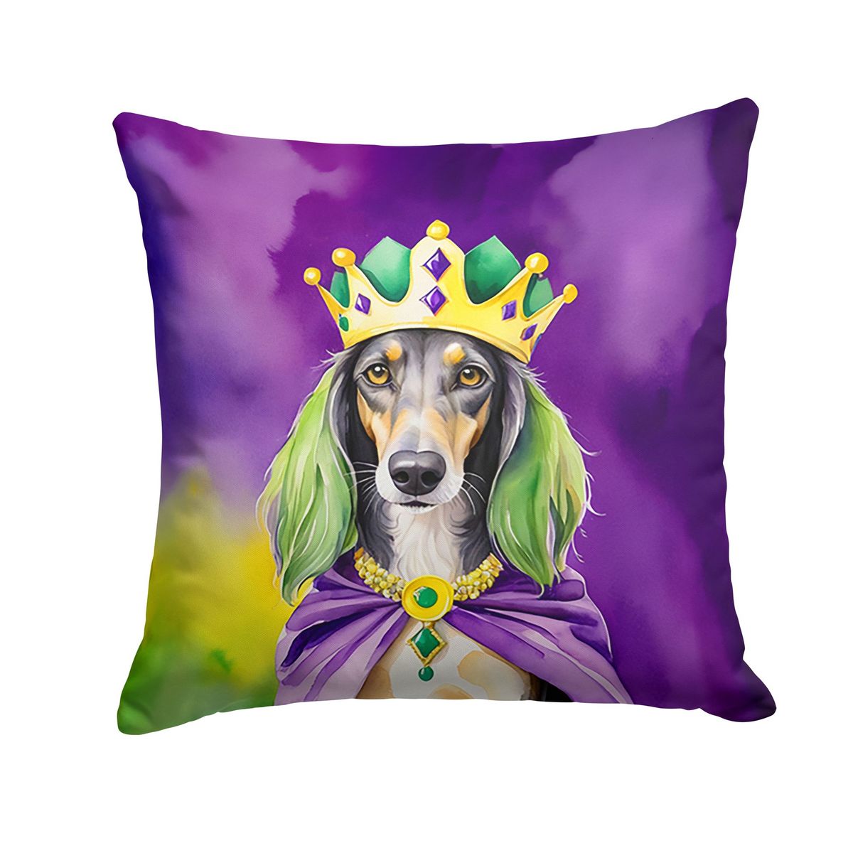 Saluki King Of Mardi Gras Throw Pillow Machine Washable, Indoor Outdoor Decorative Pillow For Couch, Bed Or Patio, 18Hx18W_maomaolike.com