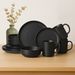 12-Piece Stoneware Dinnerware Sets With Mugs | Microwave & Dishwasher Safe | Non-Toxic Dinner Plates Bowls Set | Stackable Matte Glaze Kitchenware For 3,Black_maomaolike.com