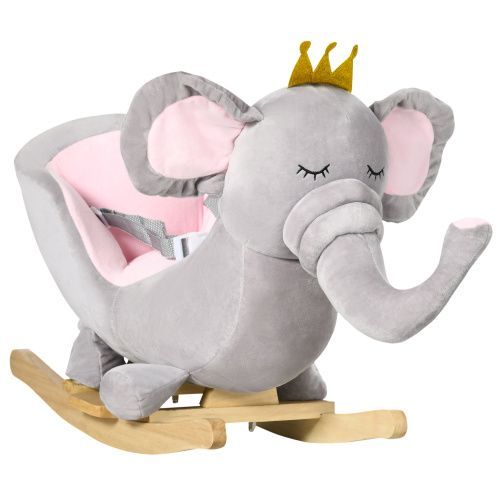 Rocking Horse Elephant Rocking Chair Toddler Rocker Toy With Sound Wooden Base Seat Safety Belt For_maomaolike.com