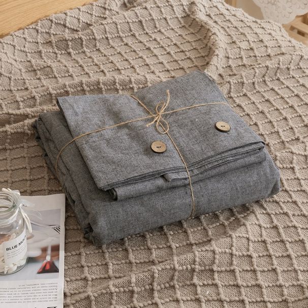 Wholesale Retro Linen Button Pure Four-Piece Nordic Style Apartment Homestay Full Yarn-Dyed Washed Cotton 4-Piece Set_maomaolike.com
