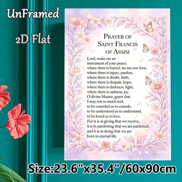 Prayer Of Saint Francis Of Assisi Painting Poster, Soft Watercolor Floral & Butterfly Framed Poster, Inspirational Religious Prayer Print, Ideal For_maomaolike.com