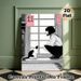Anime Girl & Cat Painting Poster, Monochrome Japanese Manga Style Poster, Calm Indoor Scene Of Girl Interacting With Cat By Window, Suitable For_maomaolike.com