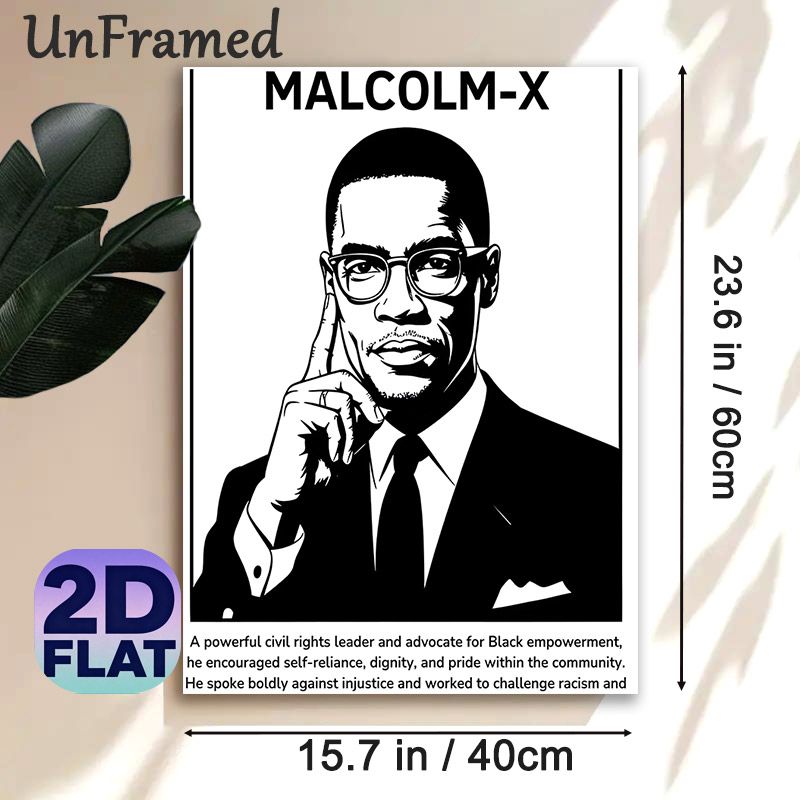 Malcolm-X Themed Painting Poster, Monochrome Bold Graphic Portrait Poster, Inspirational Civil Rights Leader Artwork For Home, Office And Study Areas_maomaolike.com
