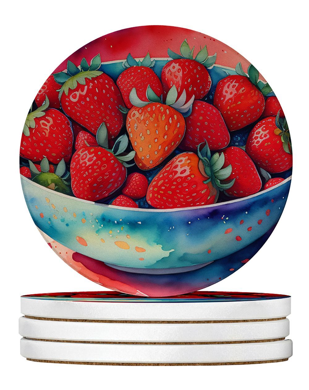 Colorful Strawberries Large Sandstone Coasters Pack Of 4 Absorbent Round Coasters Decor Gifts For Men Or Women, 4 In, Multicolor_maomaolike.com
