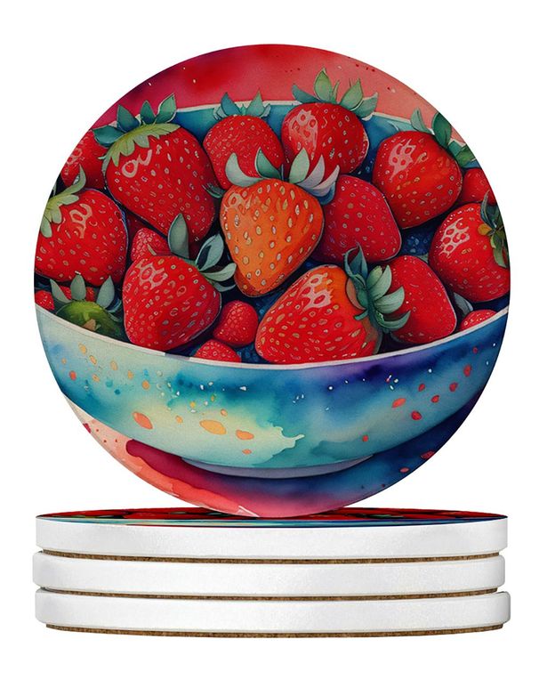 Colorful Strawberries Large Sandstone Coasters Pack Of 4 Absorbent Round Coasters Decor Gifts For Men Or Women, 4 In, Multicolor_maomaolike.com