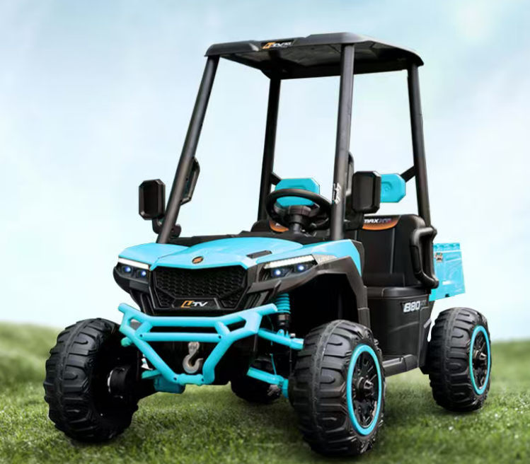 24V Kids Golf Cart, 4WD 2 Seater Ride On Car W Sun Shade, Storage Trunk & Remote Control, Electric Vehicle W LED Lights, Realistic Sounds & Wireless Connection, Gift For Boys Girls 3 Blue_maomaolike.com