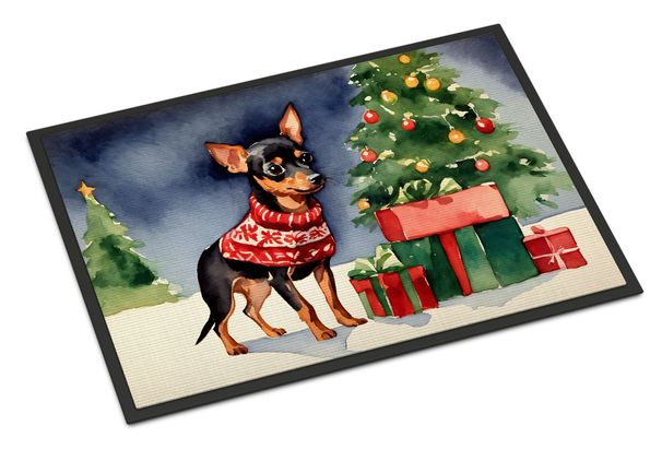 Miniature Pinscher Cozy Christmas Doormat Front Door Mat Indoor Outdoor Rugs For Entryway, Non Slip Washable Low Pile, 24H X 36W_maomaolike.com