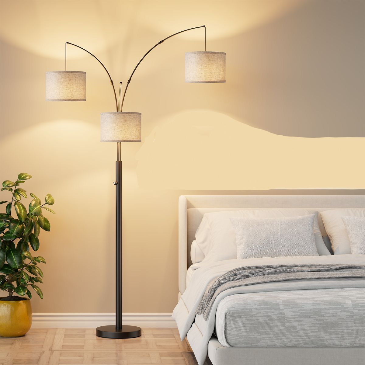 Three-Color Temperature & Dimmable Three-Head Floor Lamp Create A Cozy Home Lighting Ambiance_maomaolike.com