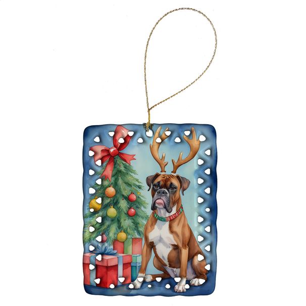 Boxer Christmas Reindeer Porcelain Ornament Christmas Tree Hanging Decorations For Home Christmas Holiday, Rectangle, Gift, Multicolor_maomaolike.com