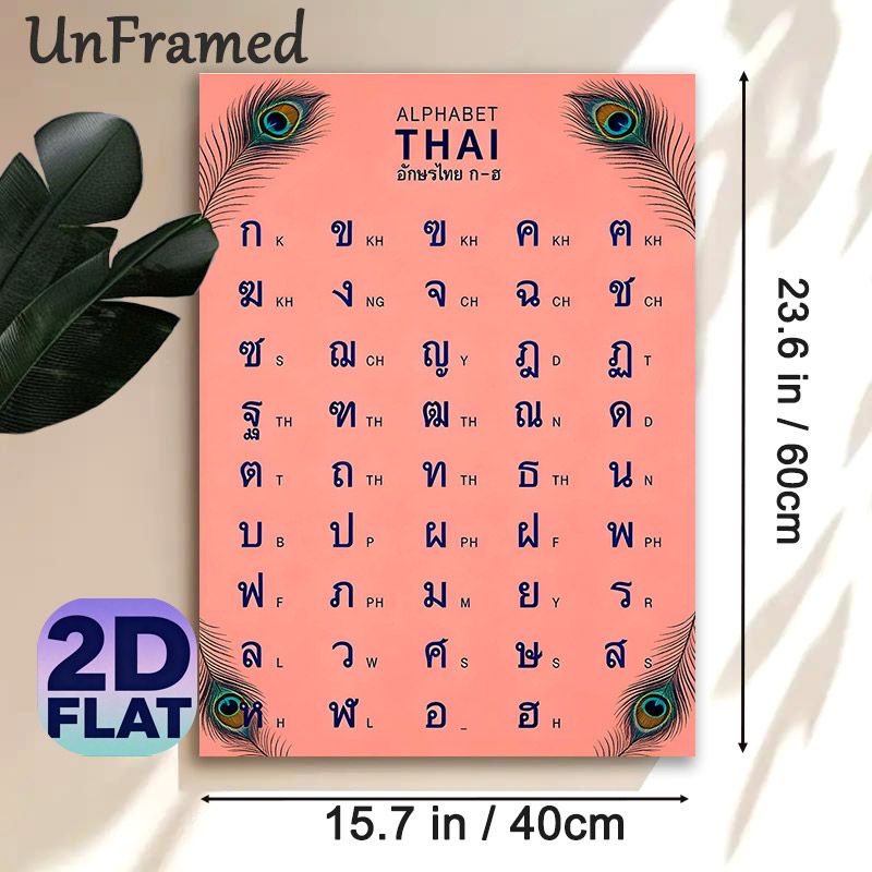 Thai Alphabet Painting Poster, Soft Pink Peacock-accented Educational Poster, Clear Thai Character Reference Chart For Language Study, Ideal For Study_maomaolike.com