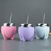 LUSQI 1PC Stainless Steel Leather-like Appear Cover Double Layer Mate Tea Mug Trendy Creative Water Cup With Straw Spoon_maomaolike.com