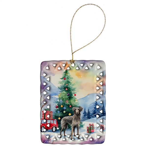 Scottish Deerhound Christmas Porcelain Ornament Christmas Tree Hanging Decorations For Home Christmas Holiday, Rectangle, Gift, Multicolor_maomaolike.com