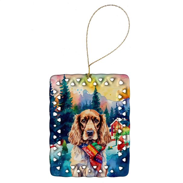 English Cocker Spaniel Christmas Porcelain Ornament Christmas Tree Hanging Decorations For Home Christmas Holiday, Rectangle, Gift, Multicolor_maomaolike.com