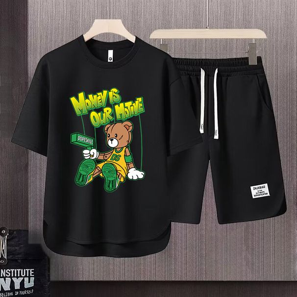 Men's Clothing 2024 Waffle Casual Summer Suit Men's Loose Teen Short sleeved T shirt Shorts Handsome Two piece Suit_maomaolike.com