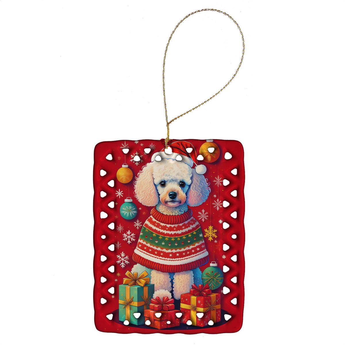 Poodle Holiday Christmas Porcelain Ornament Christmas Tree Hanging Decorations For Home Christmas Holiday, Rectangle, Gift, Multicolor_maomaolike.com