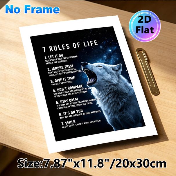7 Rules Of Life Wolf Themed Motivational Painting Poster, Mysterious Starry Night Howling Wolf Poster, Inspirational Life Rules Decor For Home Office_maomaolike.com