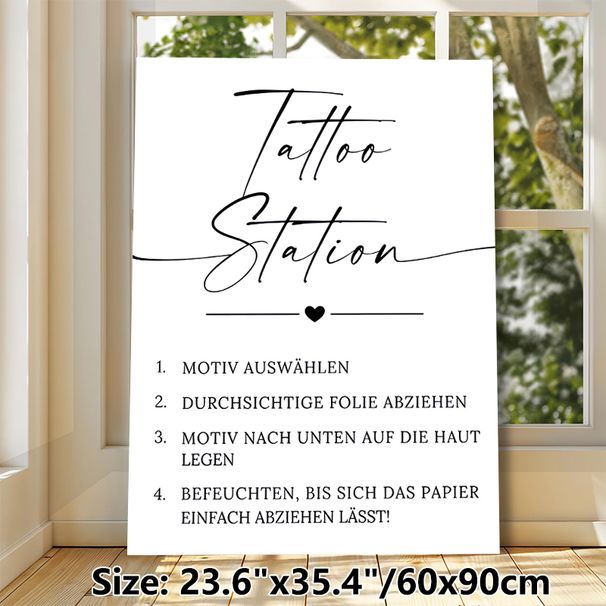 Tattoo Station Painting Poster, Minimalist Black & White Elegant Script Style Poster, Clear Step-by-step Temporary Tattoo Application Guide, Suitable_maomaolike.com