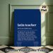 Latin Teacher Definition Painting Poster, Minimalist Typographic Dark Blue Poster With Greek Column Outline, Informative Humorous Decor Ideal For_maomaolike.com