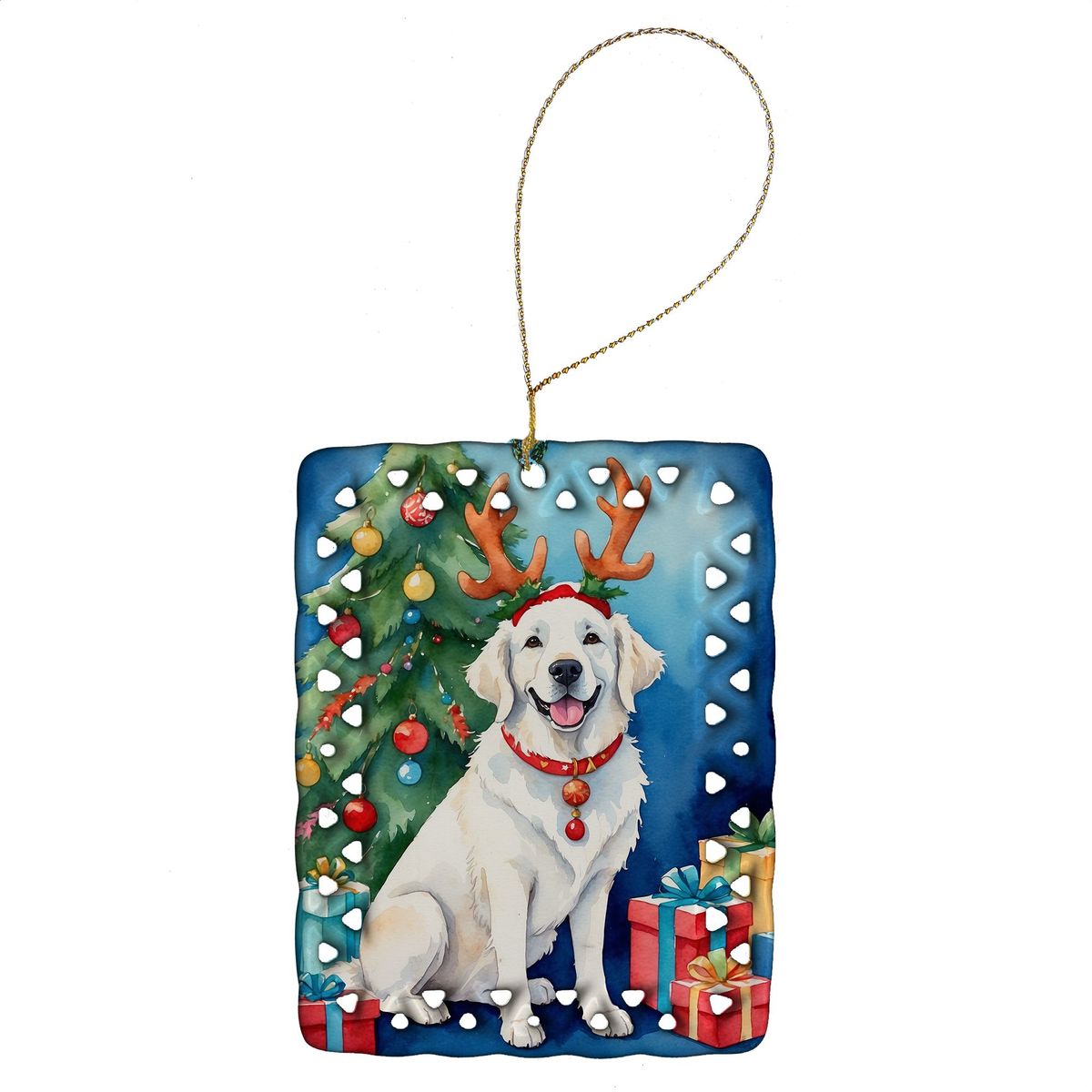 Kuvasz Christmas Reindeer Porcelain Ornament Christmas Tree Hanging Decorations For Home Christmas Holiday, Rectangle, Gift, Multicolor_maomaolike.com
