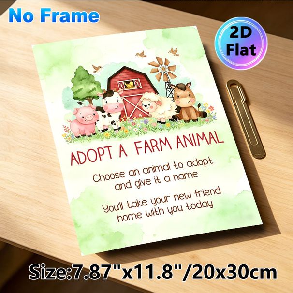 Adopt A Farm Animal Painting Poster, Soft Watercolor Cute Farm Animals & Barn Scene Poster, Fun Interactive Design Ideal For Animal-themed Parties And_maomaolike.com