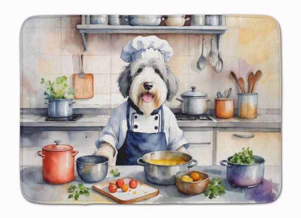Old English Sheepdog The Chef Memory Foam Kitchen Mat Machine Washable Anti-Fatigue Mat Cushion Comfort Bath Mat Or Kitchen Rug_maomaolike.com