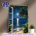 Moonlit Seaside Window View Painting Poster, Serene Realistic Night Ocean Scene Poster, Calming Natural Scenery Ideal For Bedroom, Living Room Wall_maomaolike.com