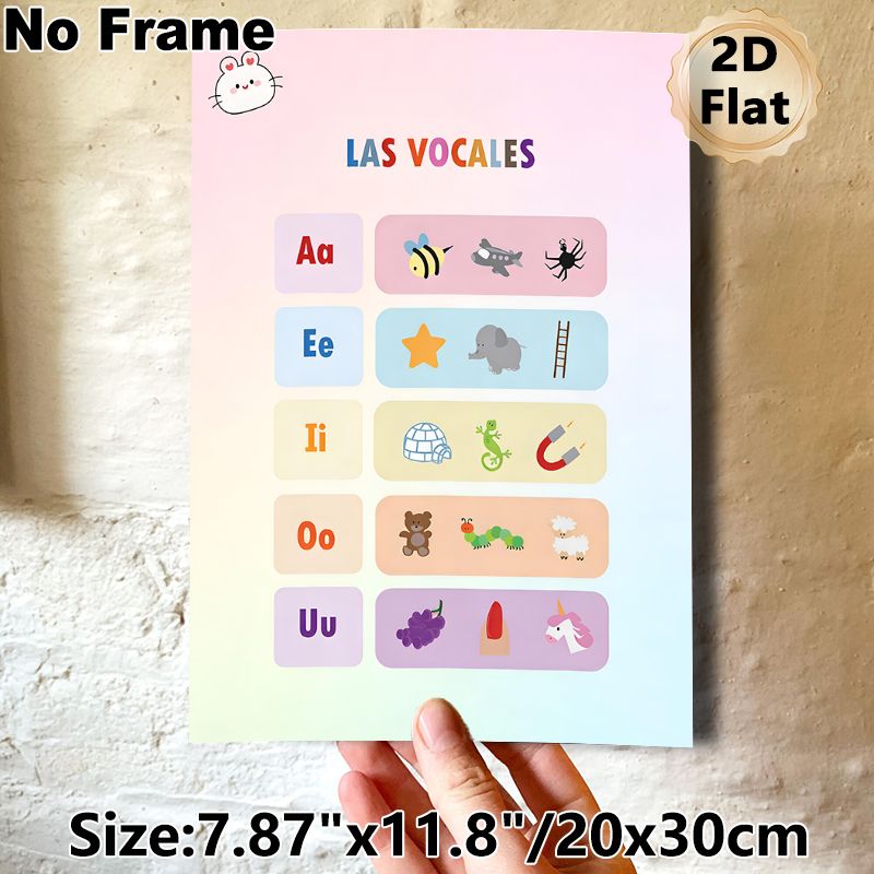 Spanish Vowel Learning Painting Poster, Cute Cartoon Colorful Vowel Chart Poster, Aids In Spanish Vowel Learning, Suitable For Language Learning_maomaolike.com