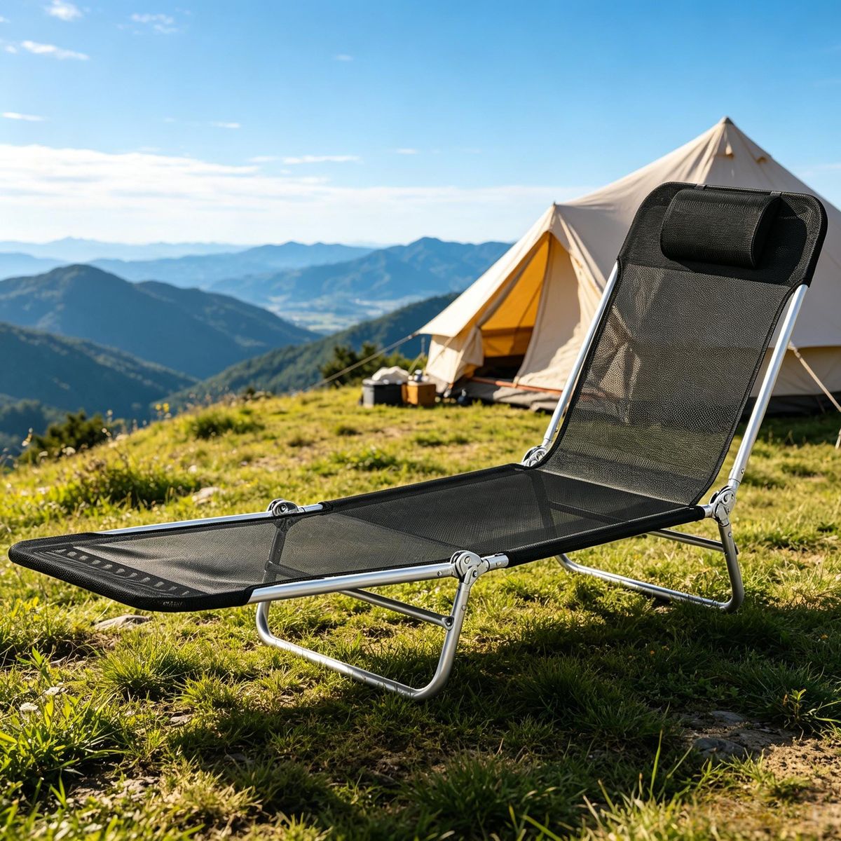 Folding Chaise Lounge Chair, Portable Tanning Chair With Adjustable Backrest, Pillow For Beach Poolside Patio_maomaolike.com