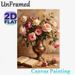 Rose Still Life Painting Poster, Vintage-style Oil Painting Of Pink & Burgundy Roses In Metallic Vase With Open Book Poster, Elegant Classic Floral_maomaolike.com