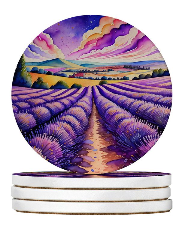 Colorful English Lavender Large Sandstone Coasters Pack Of 4 Absorbent Round Coasters Decor Gifts For Men Or Women, 4 In, Multicolor_maomaolike.com