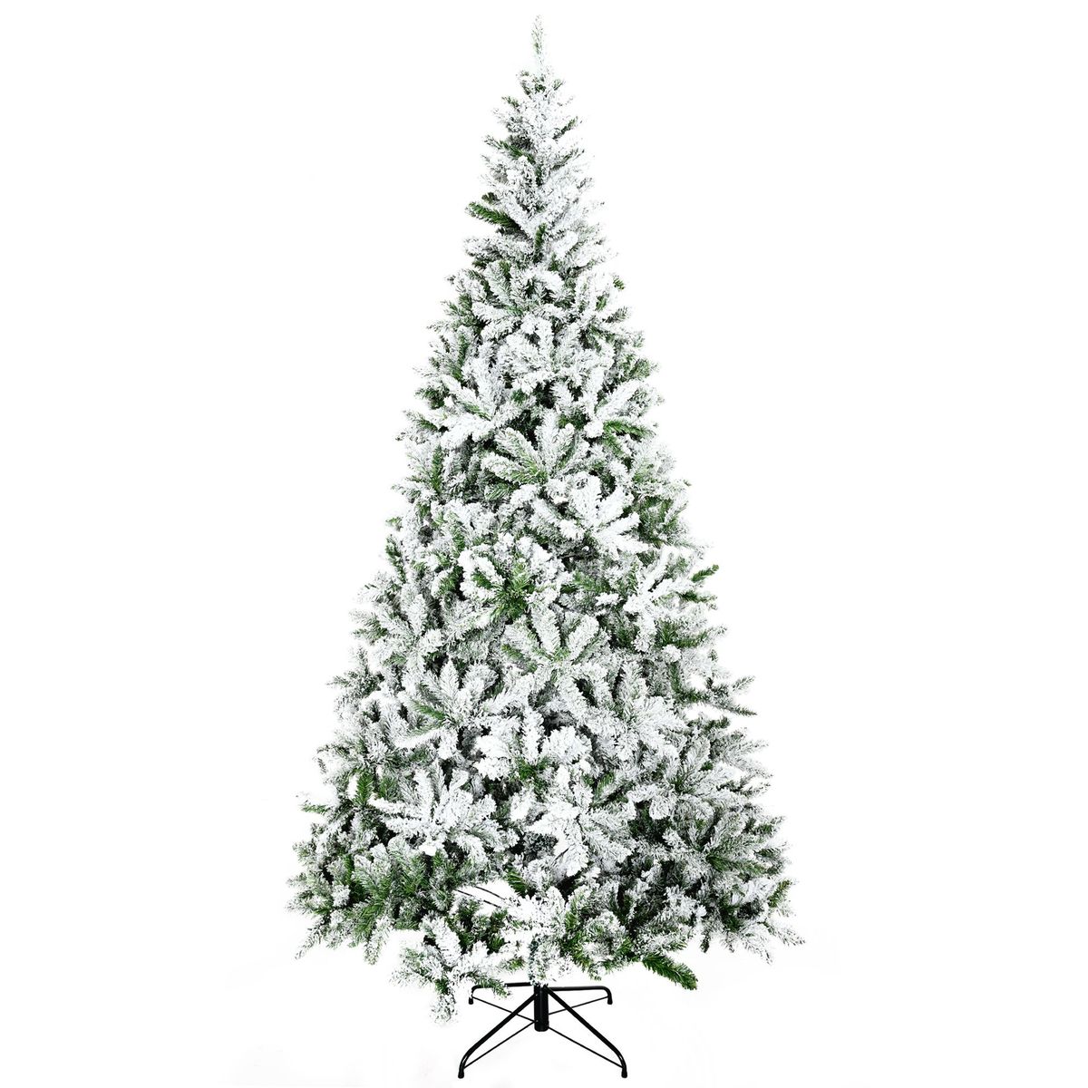9' Tall Unlit Snow Flocked Pine Artificial Christmas Tree With Realistic Branches, Green_maomaolike.com