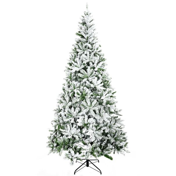 9' Tall Unlit Snow Flocked Pine Artificial Christmas Tree With Realistic Branches, Green_maomaolike.com