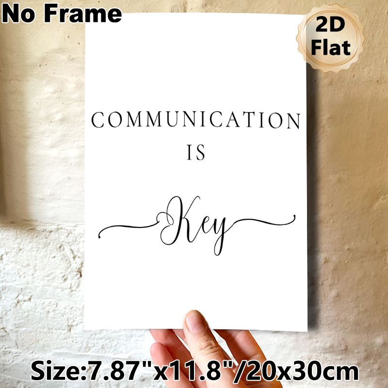Communication Is Key Typography Painting Poster, Minimalist Black & White Typographic Poster, Inspirational Quote Decor Ideal For Office, Living Room_maomaolike.com