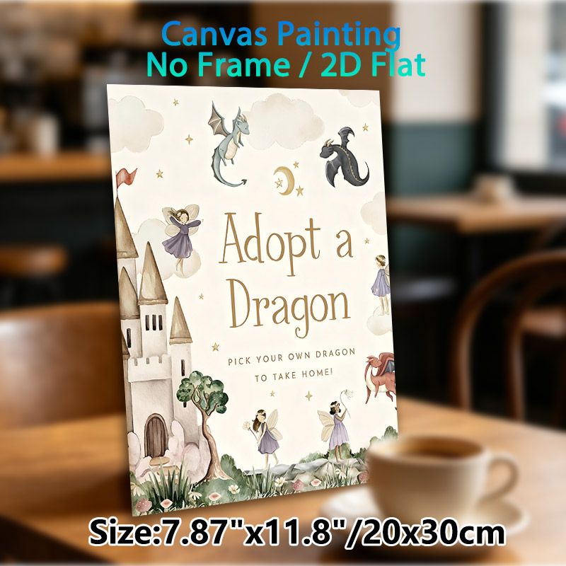 "Adopt A Dragon" Fantasy Painting Poster, Soft Watercolor Magical Castle & Fairy Scene Poster, Whimsical Decorative Artwork Suitable For Bedroom_maomaolike.com