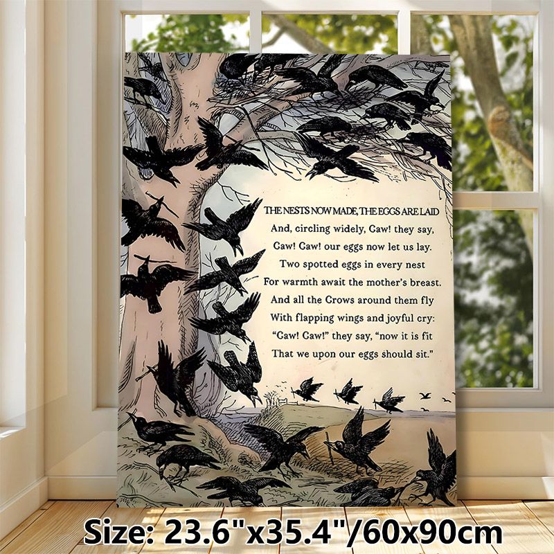 Crow & Poem Themed Painting Poster, Vintage Sketch Style Poster, Detailed Black Crows With Poetic Verse, Artistic Literary Decor Ideal For Living_maomaolike.com