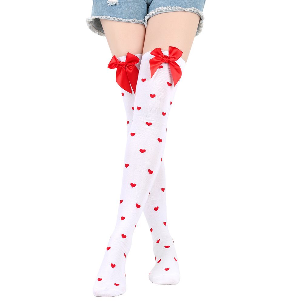 Unisex Red lips heart Valentine's Day women's stockings Holiday dress up Date party knitted bow socks_maomaolike.com