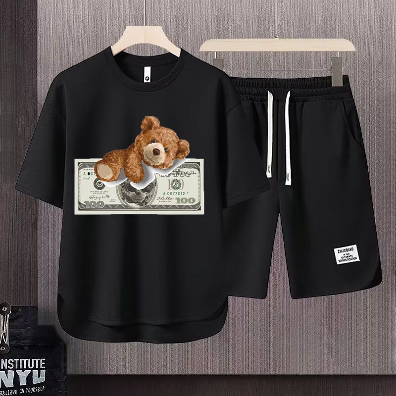 Men's Clothing 2024 Waffle Casual Summer Suit Men's Loose Teen Short sleeved T shirt Shorts Handsome Two piece Suit_maomaolike.com