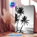 Beach Palm Tree Painting Poster, Monochrome Silhouetted Palm Trees On Sunlit Beach Poster, Provides Tranquil Coastal Atmosphere, Suitable For Living_maomaolike.com