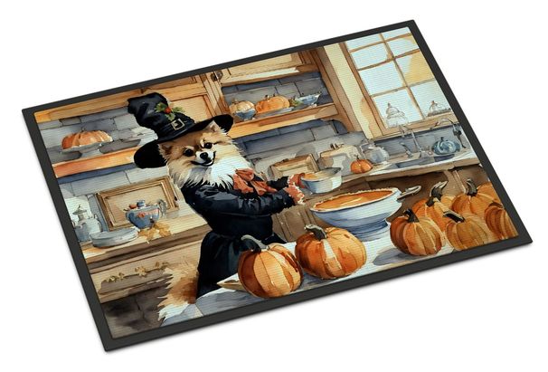 Pomeranian Fall Kitchen Pumpkins Doormat Front Door Mat Indoor Outdoor Rugs For Entryway, Non Slip Washable Low Pile, 24H X 36W_maomaolike.com