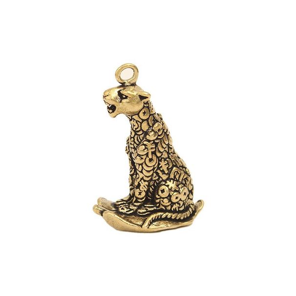 Copper-Plated Leopard Figurine Craft Chinese Feng Shui Mythical Beast Small Merchandise Car Keychain Pendant Ornament_maomaolike.com