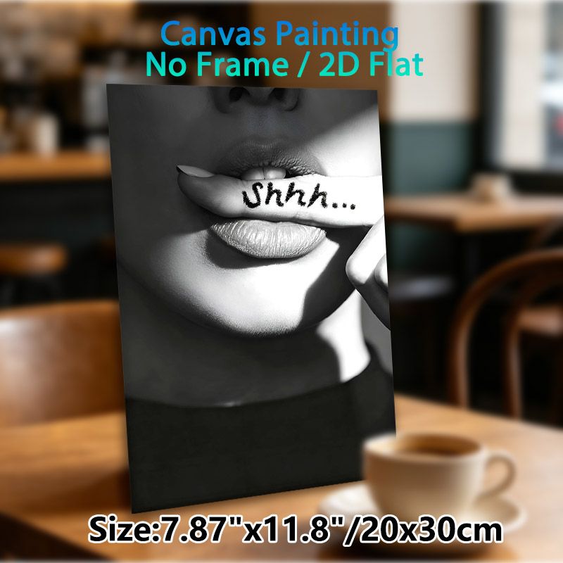 Shhh Silent Gesture Painting Poster, Monochrome Close-Up Lip & Finger Poster, Intriguing Stylish Decor Suitable For Bedroom, Living Room And Modern_maomaolike.com