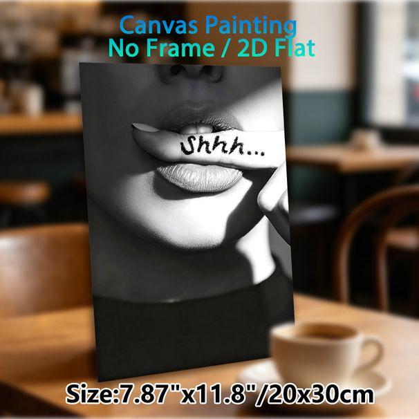 Shhh Silent Gesture Painting Poster, Monochrome Close-Up Lip & Finger Poster, Intriguing Stylish Decor Suitable For Bedroom, Living Room And Modern_maomaolike.com