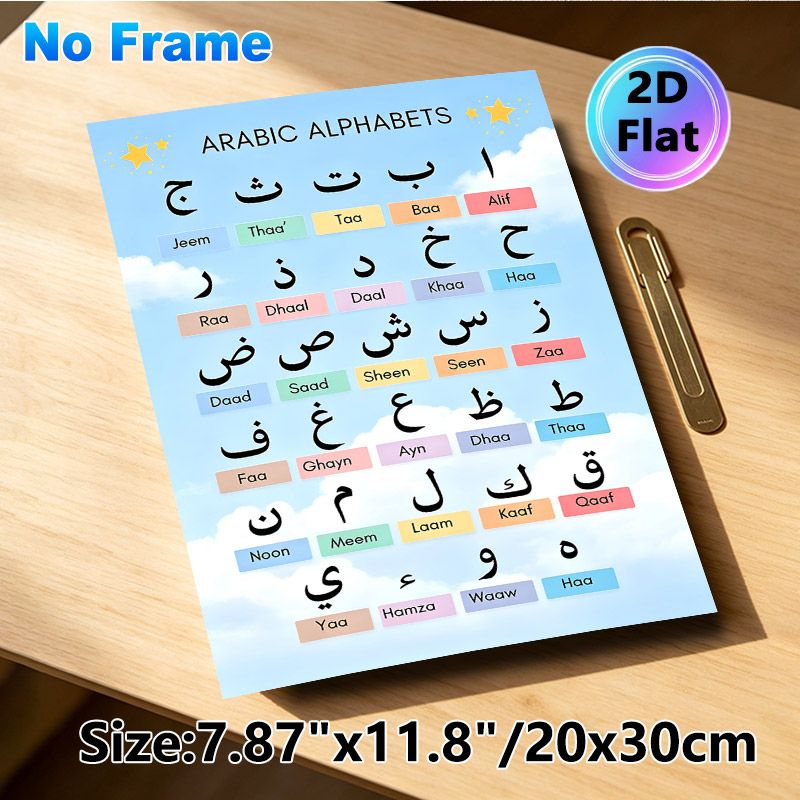 Arabic Alphabets Painting Poster, Soft-colored Clear Arabic Alphabet Chart Poster, Practical For Arabic Language Learning, Ideal For Study Areas And_maomaolike.com